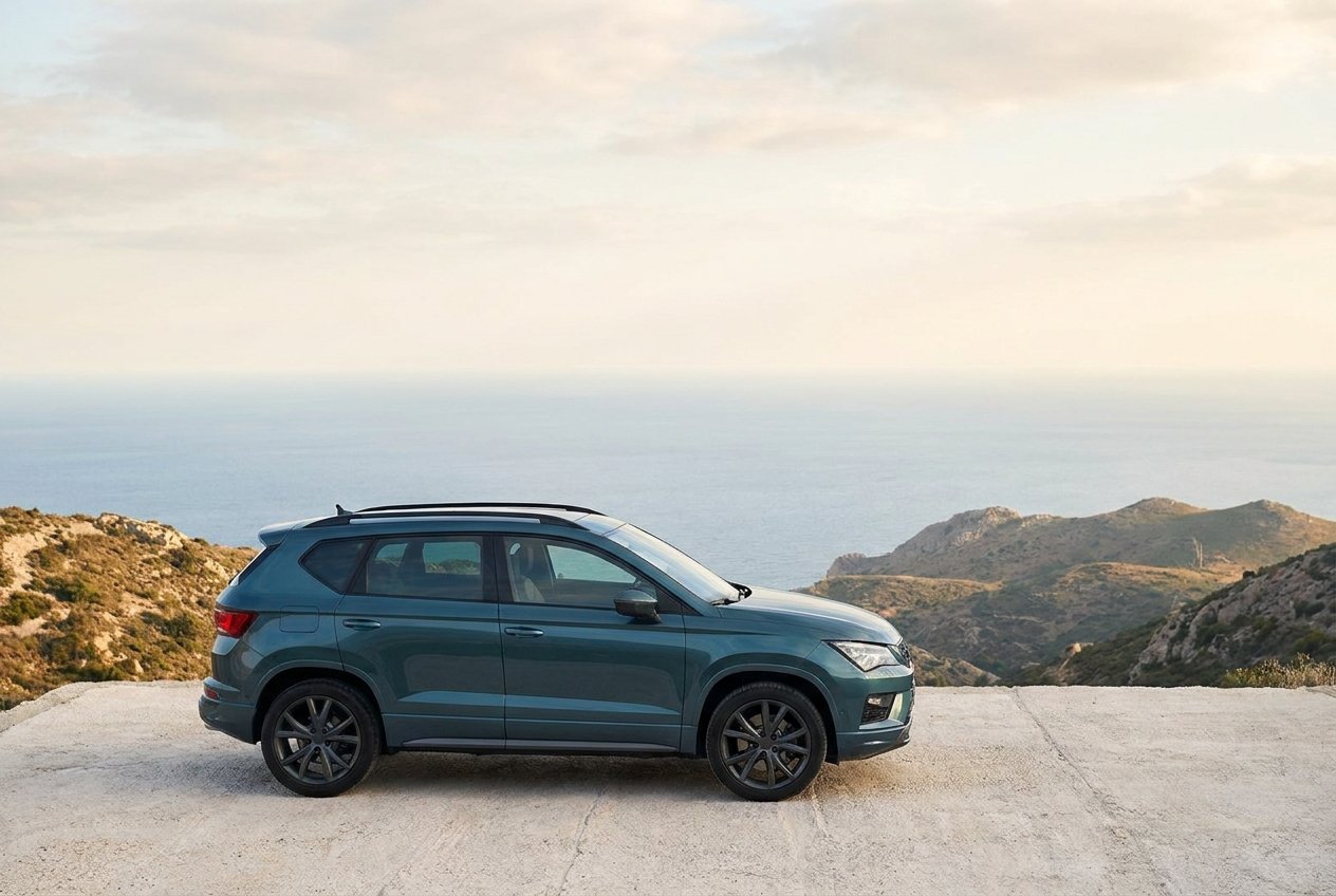 Dark teal SUV at a quiet coastal overlook