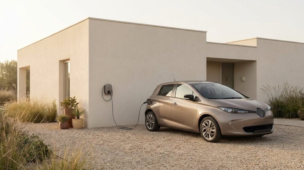 Electric car connected to a home wall charger